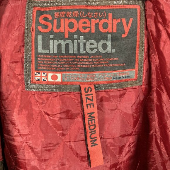 SUPERDRY LEATHER BOMBER TARPIT MOTO NJacket - Medium - Brown - - Picture 3 of 9